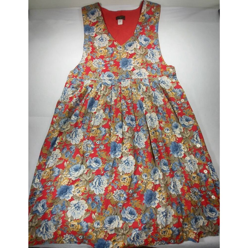 VTG Saddle Club Jumper Dress Button Sides Floral Red Cottagecore Modest Rare
